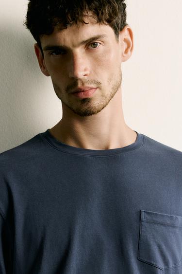CAMISETA REGULAR FIT MANGA LARGA - Marino de Zara