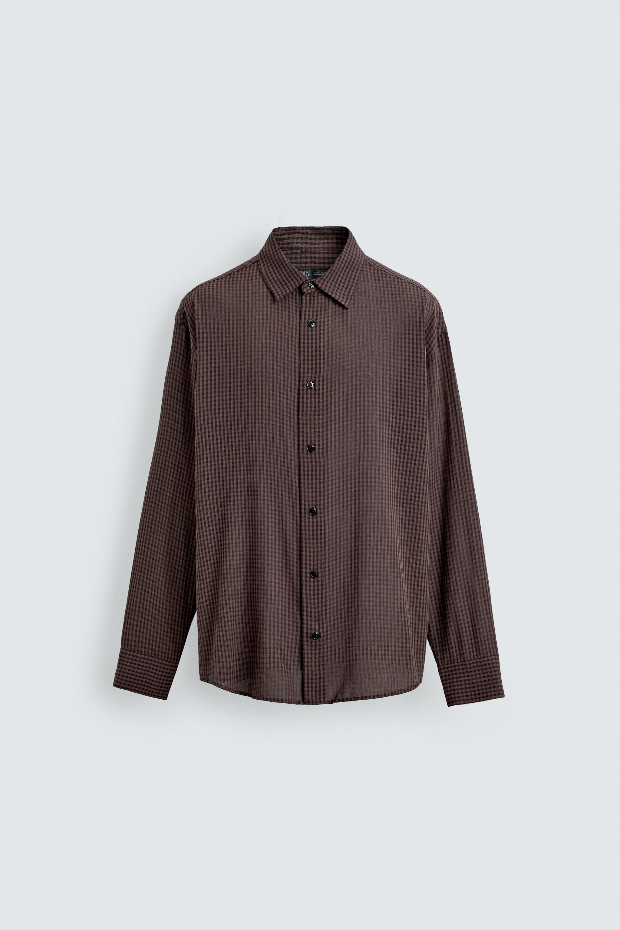 COTTON - VISCOSE PLAID SHIRT — Burgundy