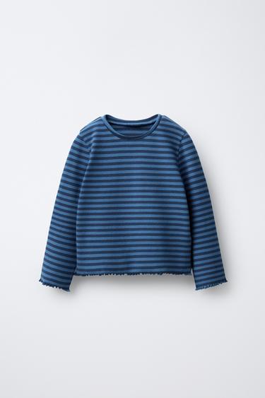 CAMISETA RAYA TEJIDA - Azul de Zara