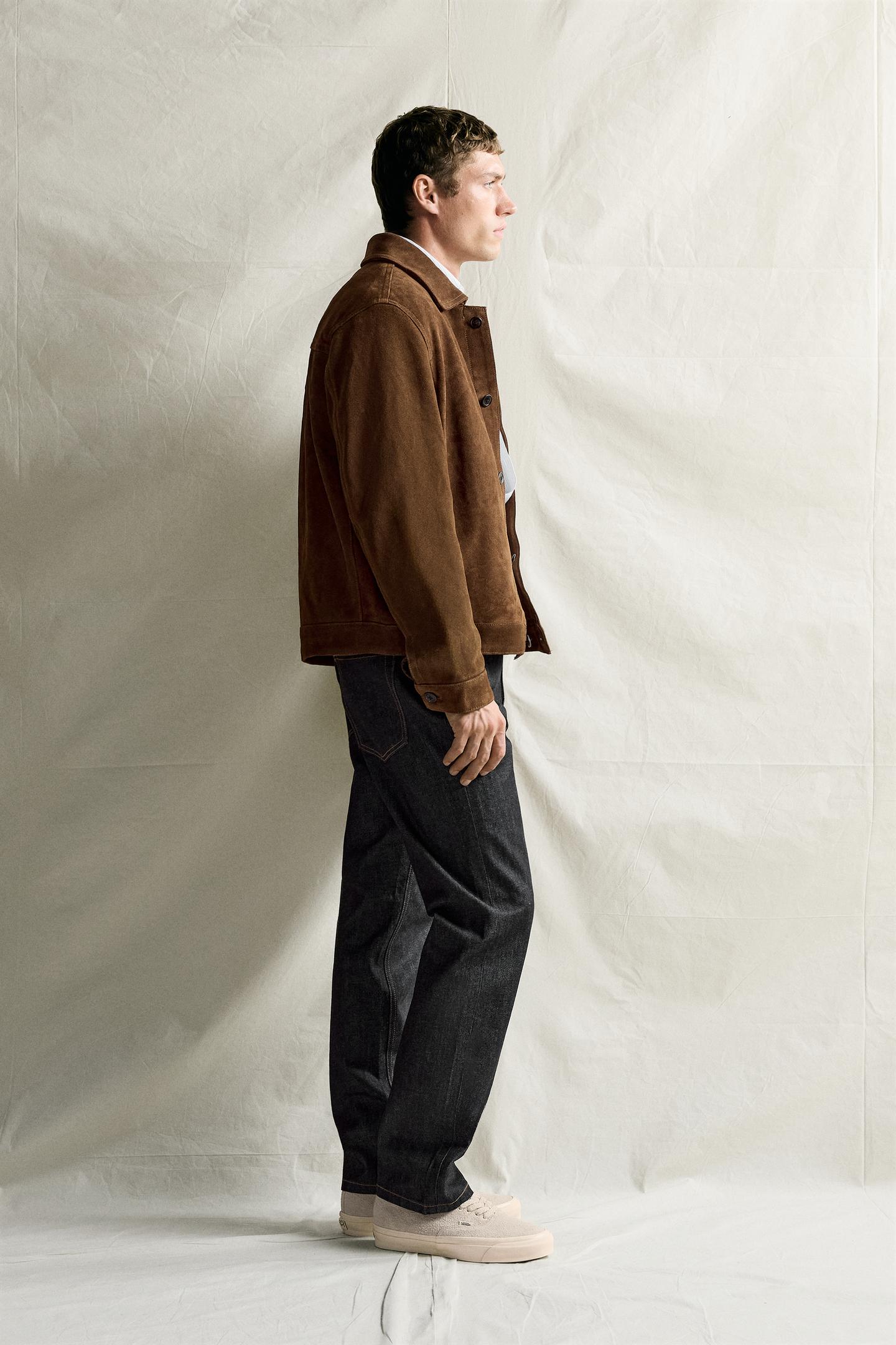 Мужская куртка Zara Relaxed Fit Suede Leather, цвет: Brandy — фото 4