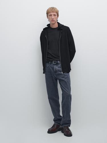 Zara Zip-up knit cardigan with hood - Navy blue - Image 0