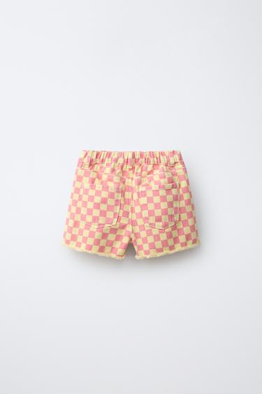 SHORT EN SERGÉ COUPE MOM À DAMIER - Rose de Zara - Image 1