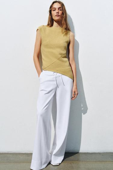 Zara STRAIGHT LEG COTTON PANTS - White