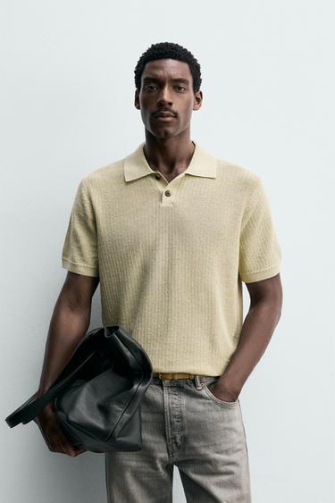 POLOSHIRT AUS STRUKTURSTOFF IM REGULAR FIT - grau-beige von Zara