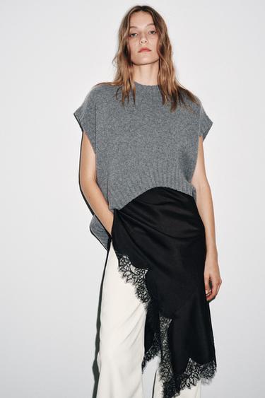 Zara OVERSIZED WOOL KNIT VEST - Gray
