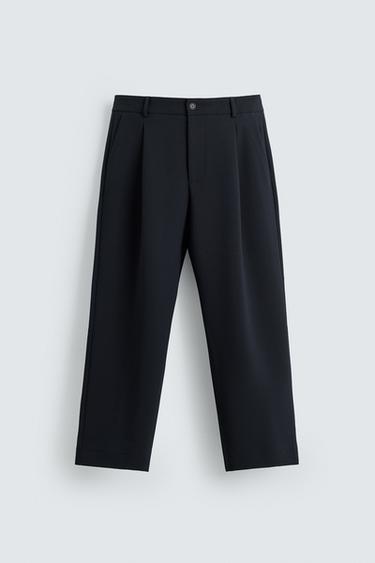 RELAXED FIT PLEATED TROUSERS - Navy blue by Zara