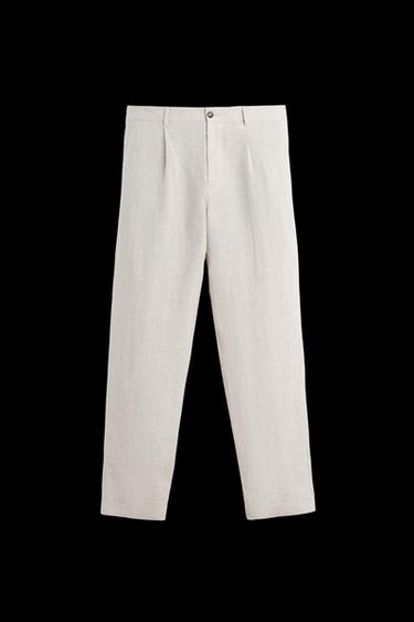 Zara 100% LINEN SUIT PANTS - Sand - Image 0