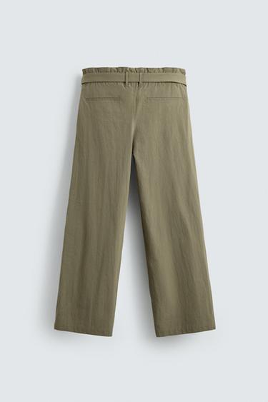 BELTED WIDE-LEG PLEATED TROUSERS - Neon green by Zara - Image 8
