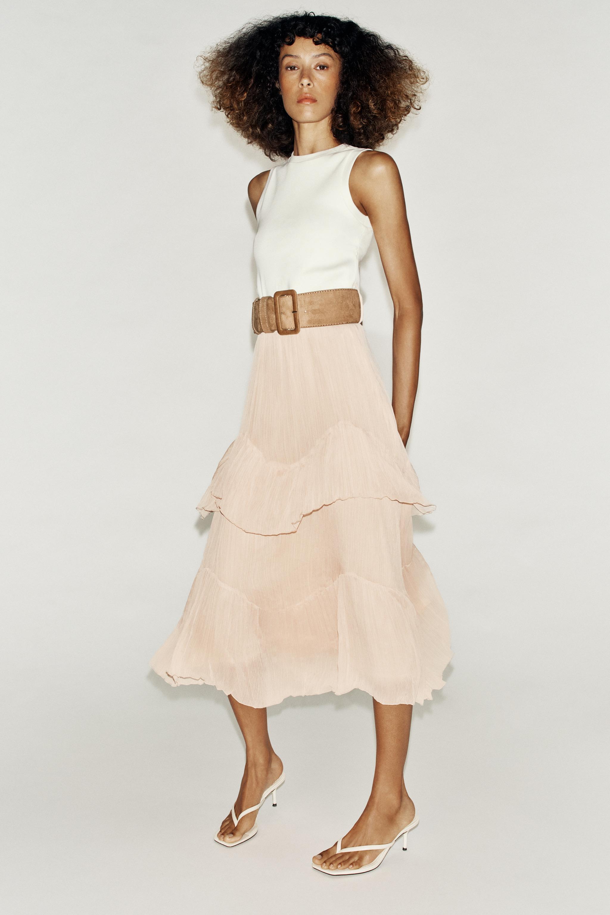 COMBINED MIDI DRESS WITH BELT