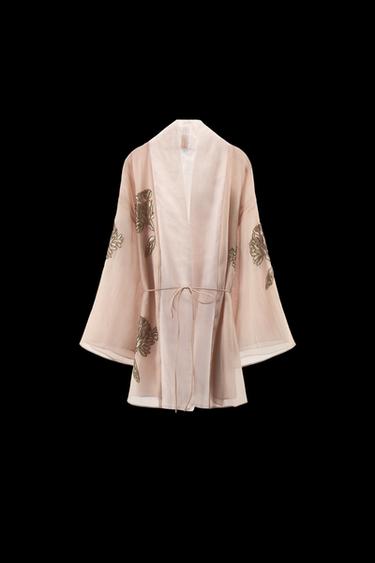 KURZER KIMONO MIT SEIDE UND SCHMUCKPERLEN - Rosa von Zara - Bild 0