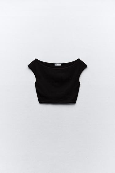 TOP CROP ENCOLURE BATEAU - Noir de Zara - Image 0
