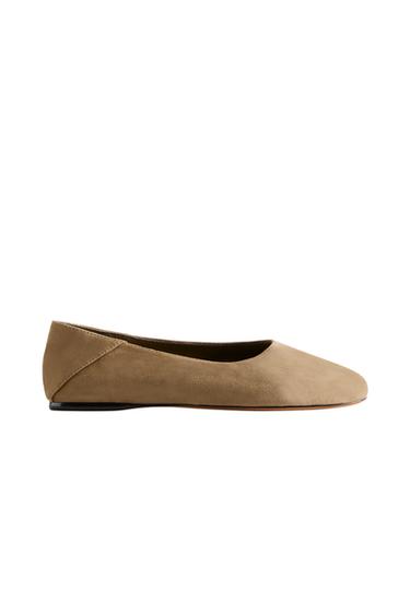 SPLIT LEATHER AND LEATHER BALLERINAS - Brown by Zara