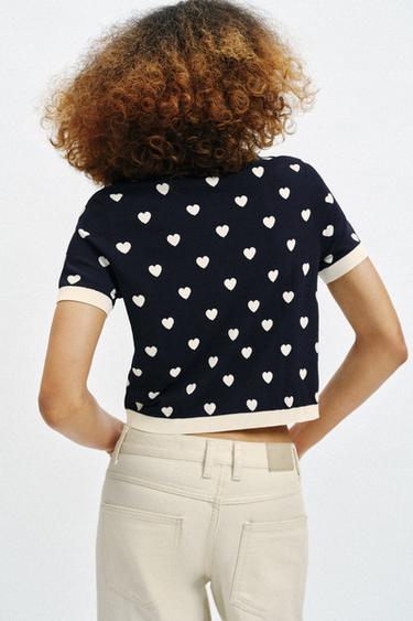 SHORT SLEEVE HEART CARDIGAN - Navy blue by Zara - Image 3