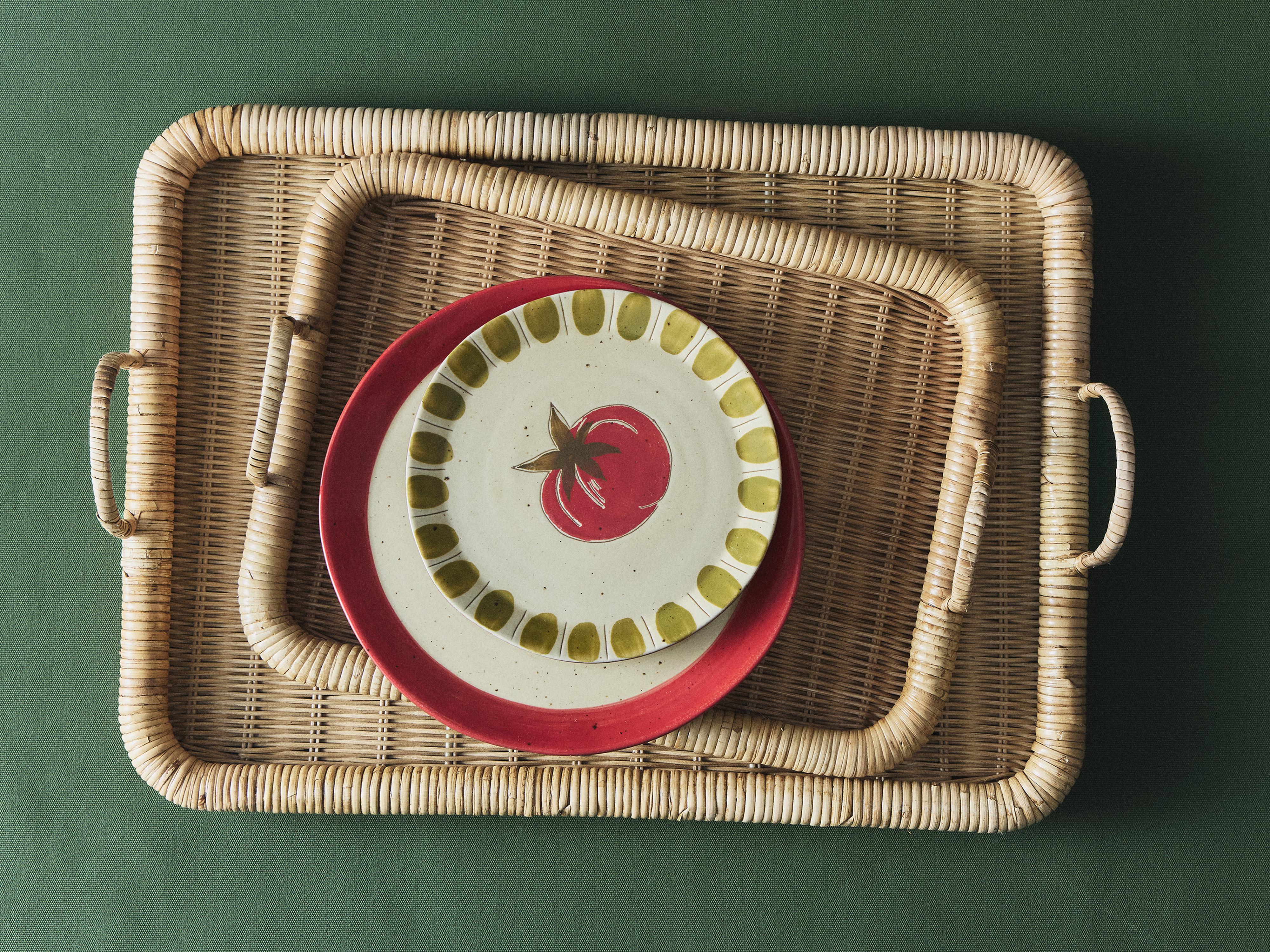 RECTANGULAR RATTAN TRAY — Light beige