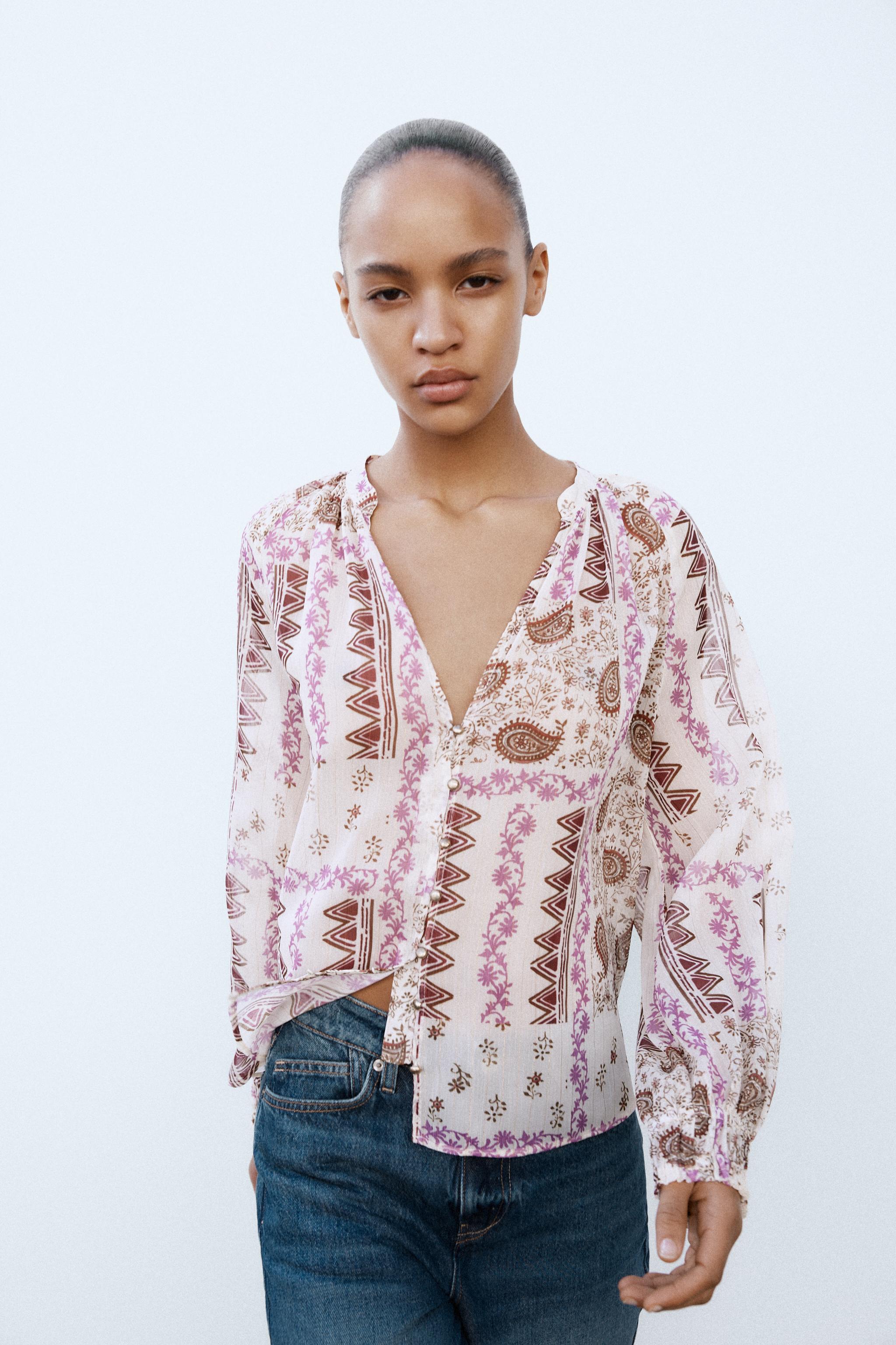 PATCHWORK PRINT SEMI-SHEER BLOUSE - Multicolored | ZARA