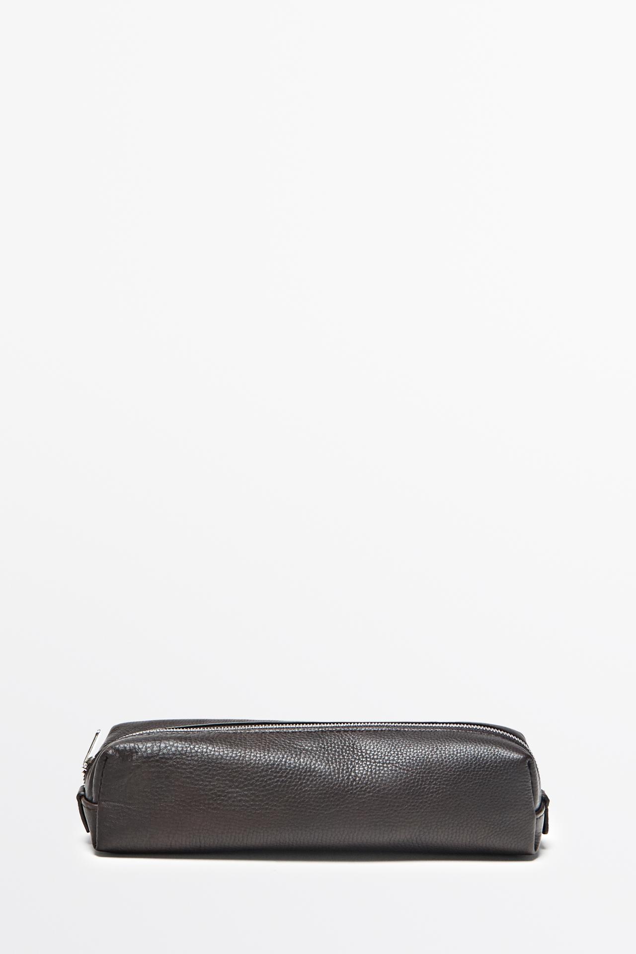 Nappa leather zip pouch — Brown