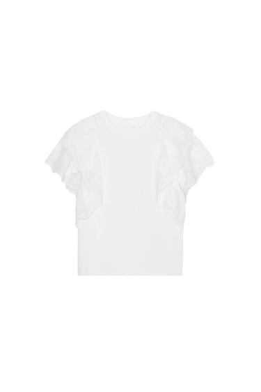SHORT SLEEVE RUFFLE T-SHIRT - White by Zara