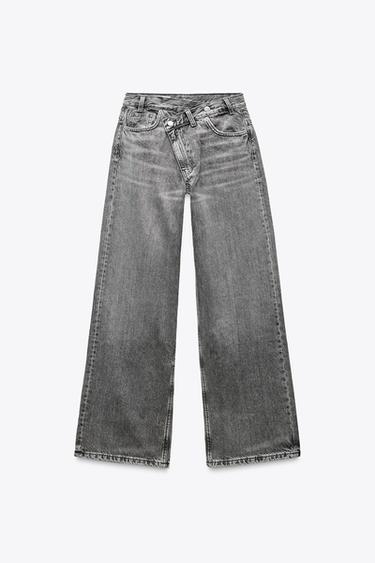 JEANS TRF BAGGY CINTURA CRUZADA TIRO MEDIO - Gris de Zara