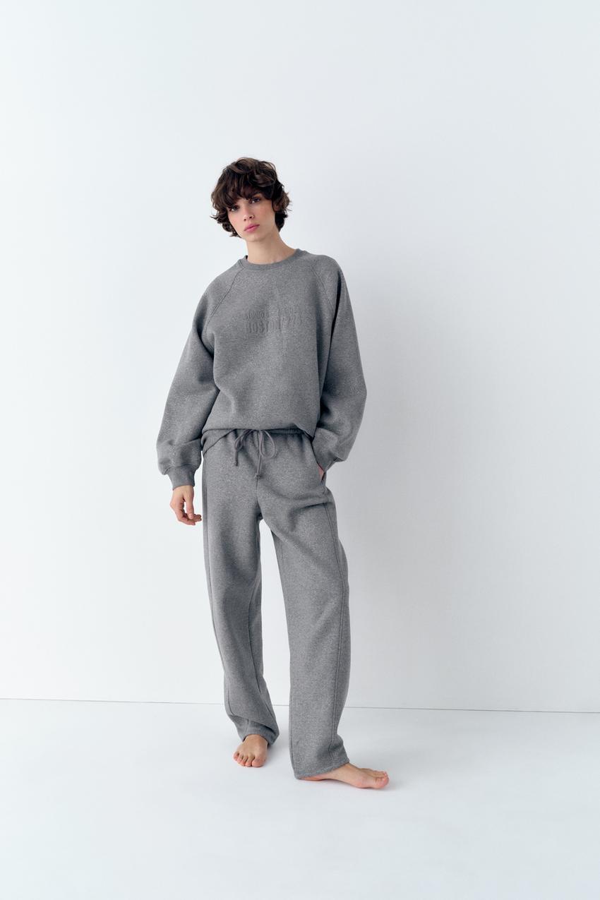SHIMMERY PLUSH JOGGER TROUSERS - Grey marl