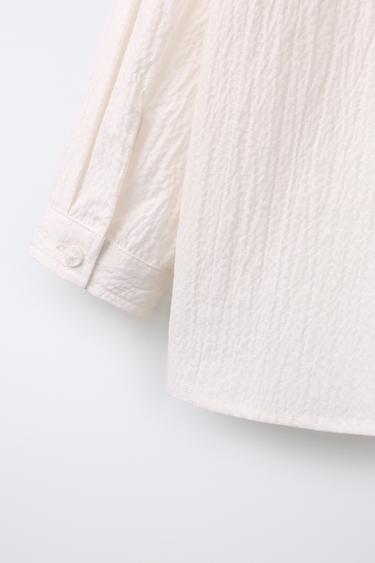 TEXTURED STAND COLLAR SHIRT - Ecru by Zara - Image 3