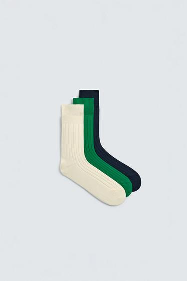 LIMITED EDITION PACK OF 3 RIBBED MERCERISED COTTON SOCKS - various by Zara