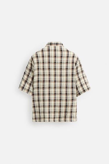 CHEMISE À CARREAUX TEXTURÉE - Marron-Bleu de Zara - Image 7