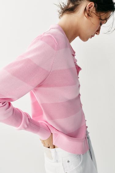 STRIPED POLO CARDIGAN - Faded pink by Zara - Image 4