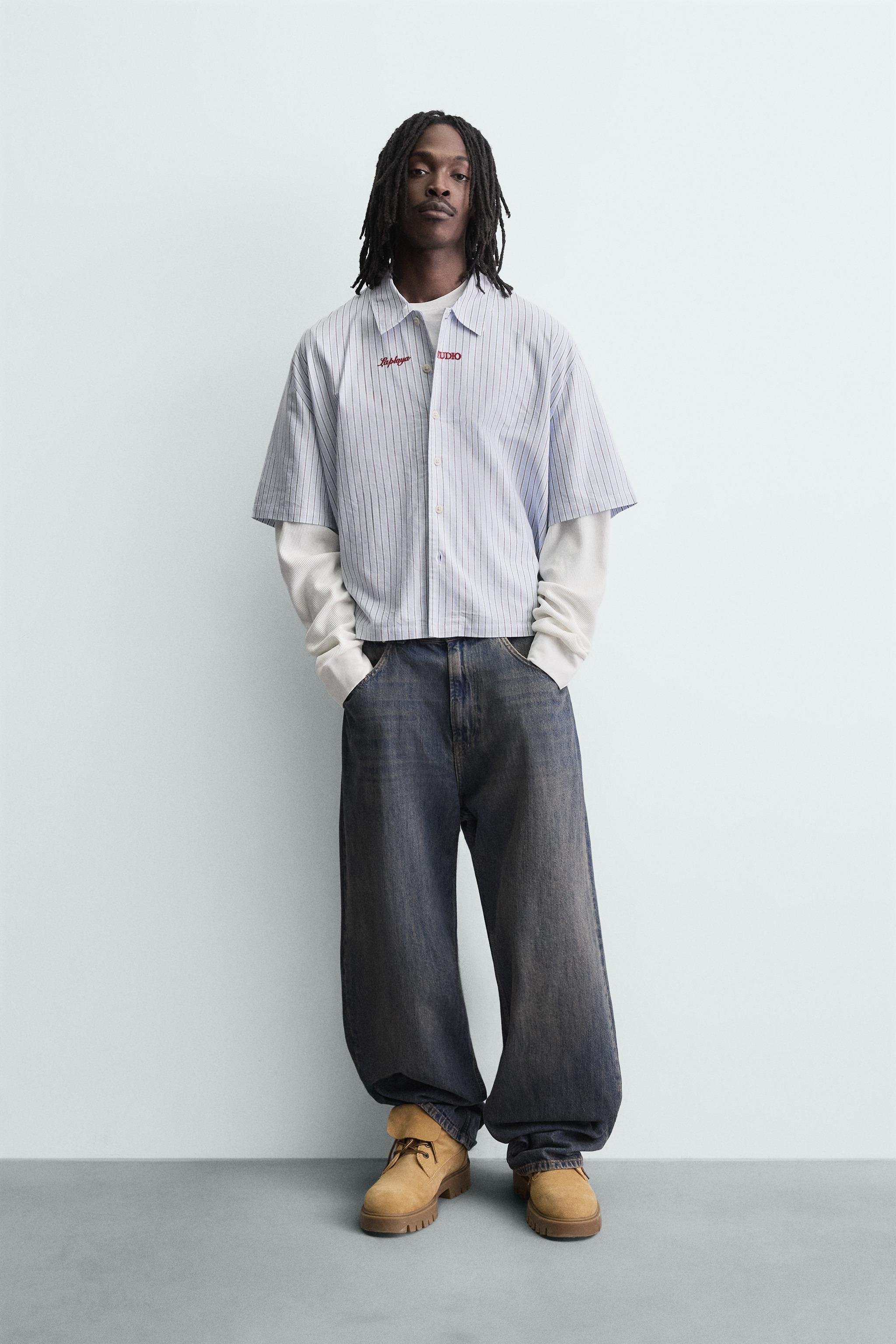 ストライプ柄ダブルエフェクトスリーブシャツ - ブルー | ZARA Japan