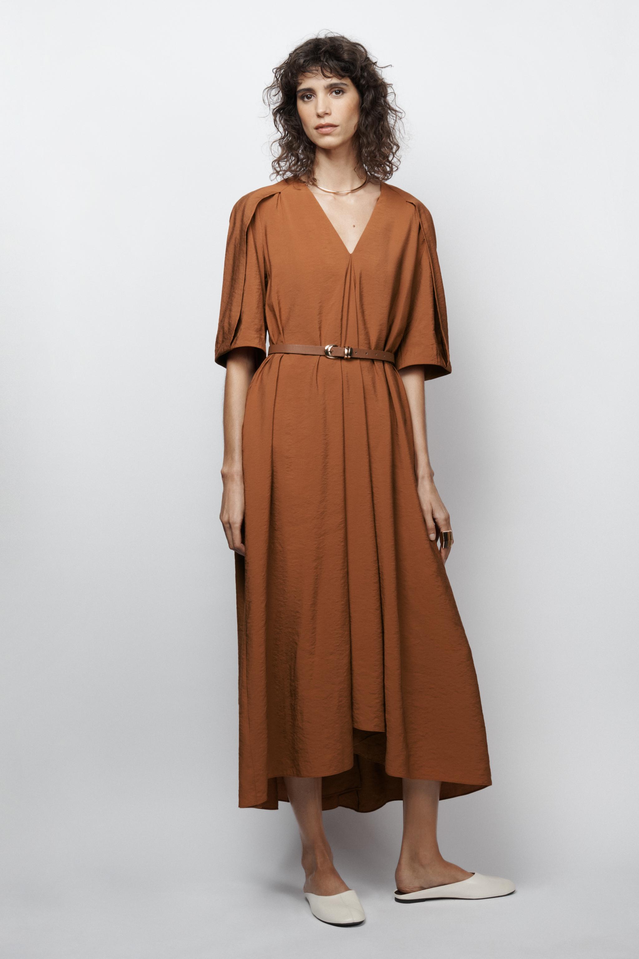 ZARA ワンピース ZW COLLECTION LIMITED EDITION テクスチャー入り生地ミディワンピース