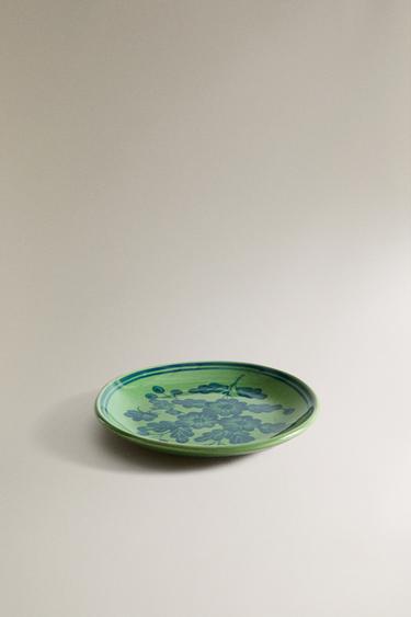 ASSIETTE PLATE GRÈS FLEURS - Bleu / Vert de Zara - Image 1