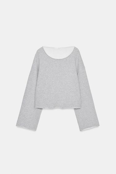 سويت شيرت بياقة قارب - رمادي فيجوريه الخاص بـ Zara