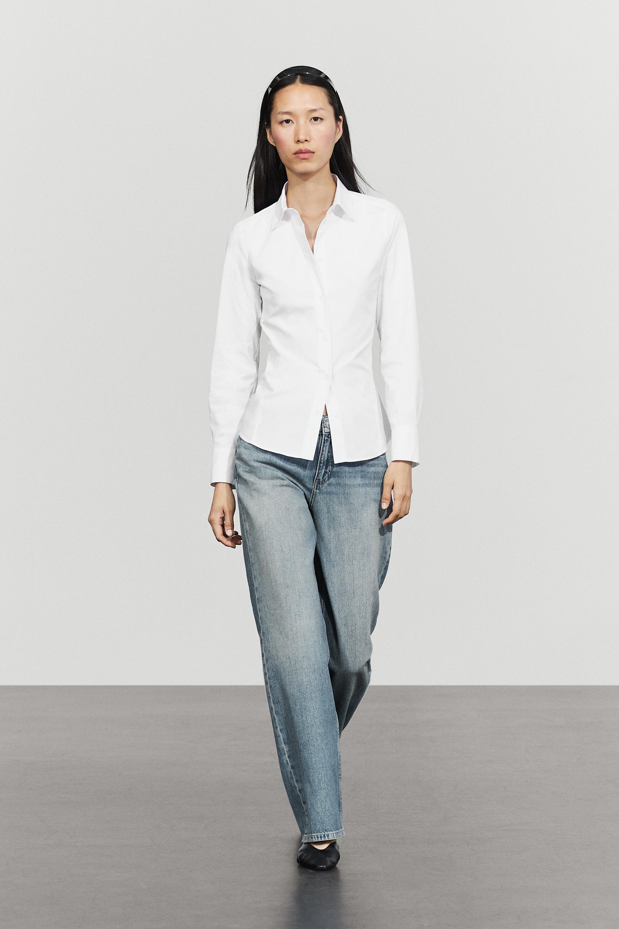 Cotton blend poplin shirt — White