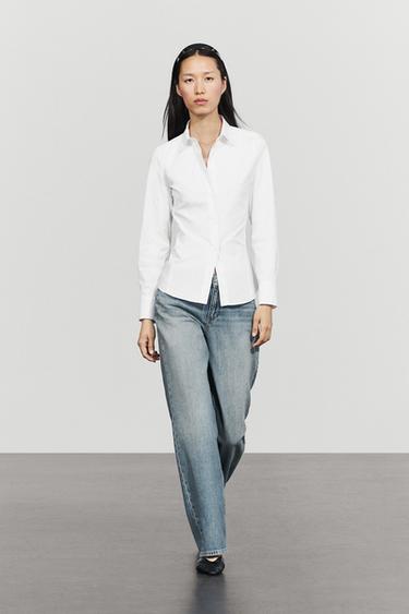Zara Cotton blend poplin shirt - White - Image 0