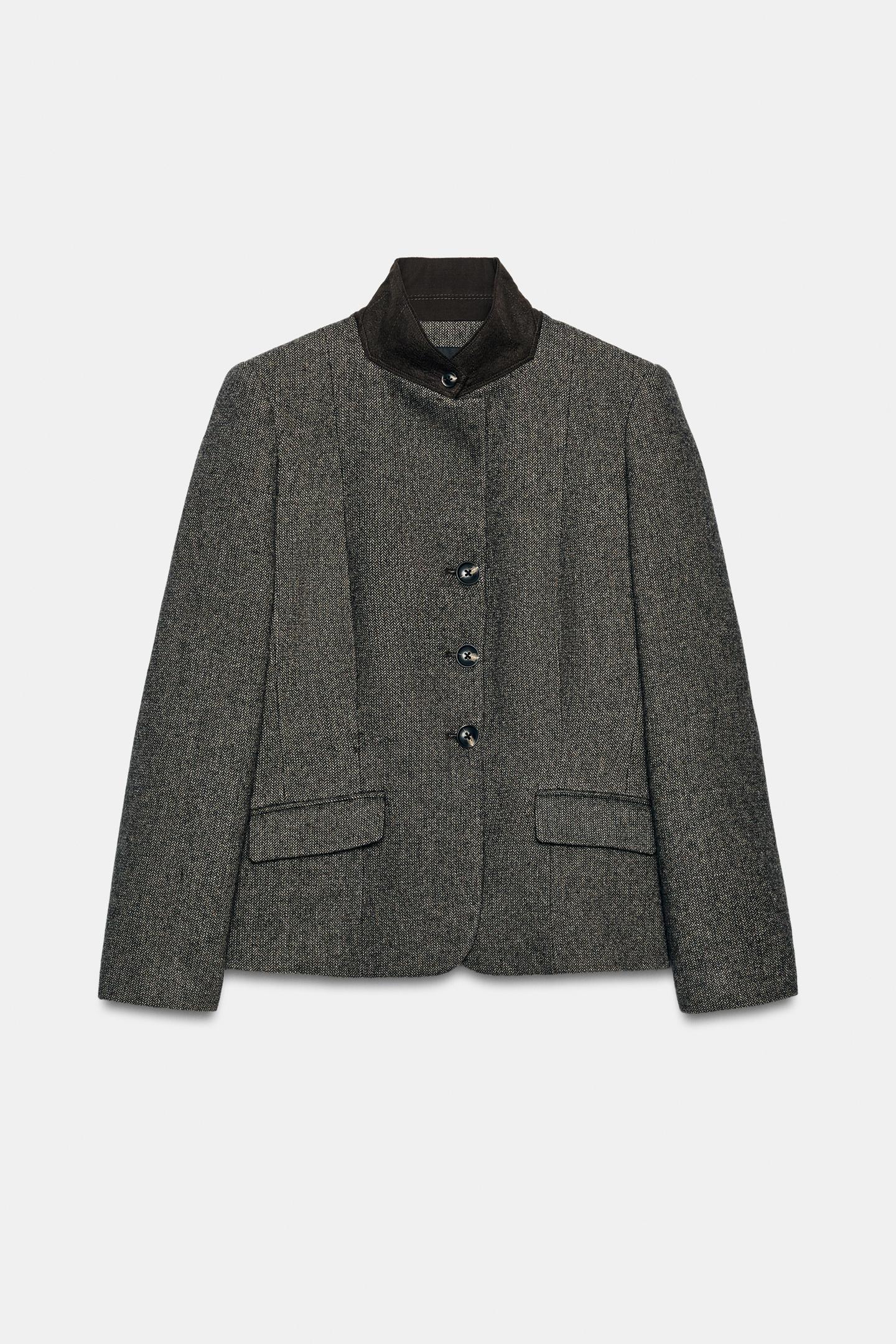 Женский пиджак Zara ZW Collection Fitted Wool, цвет: Серый / Рыжевато-коричневый — фото 7