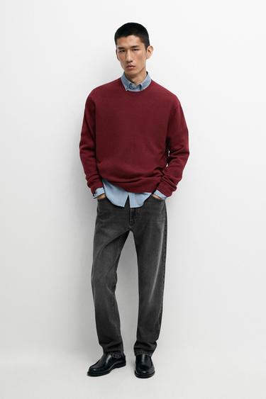 Zara 100% cashmere ribbed knit sweater - Dark red