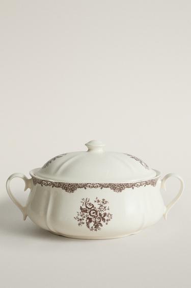 TERRINA DE CERÂMICA COM ESTAMPA FLORAL - Marrom da Zara