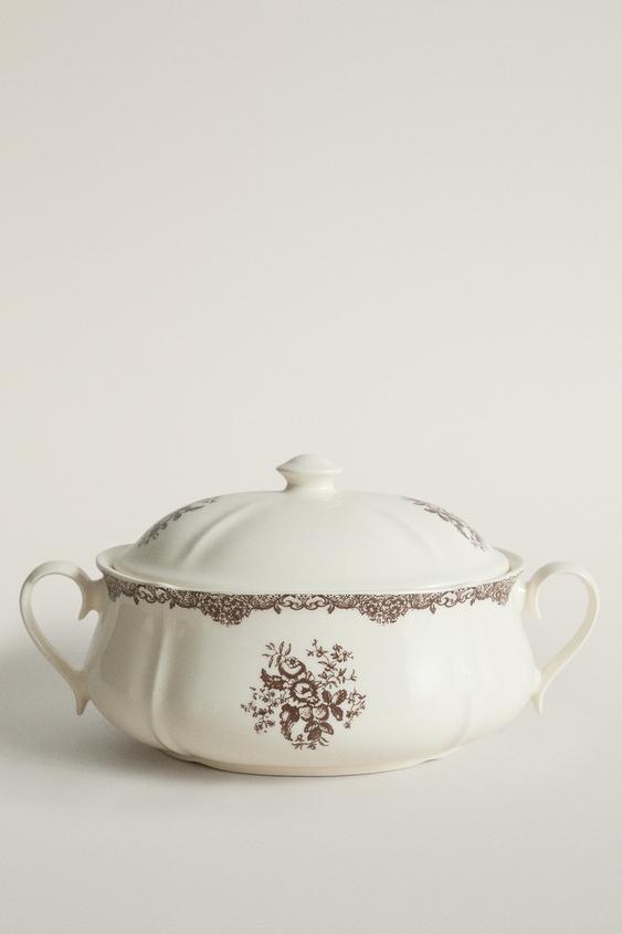 FLORAL EARTHENWARE SERVING TUREEN - Brown by Zara - Image 0