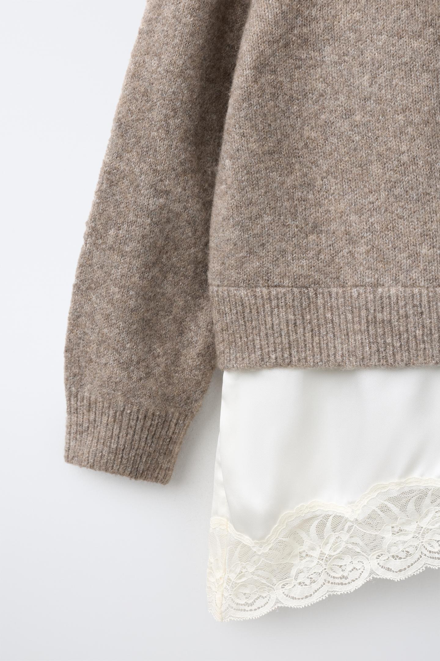 Детский свитер Zara Lace Combined Knit, цвет: Коричневый / Серо-коричневый — фото 4