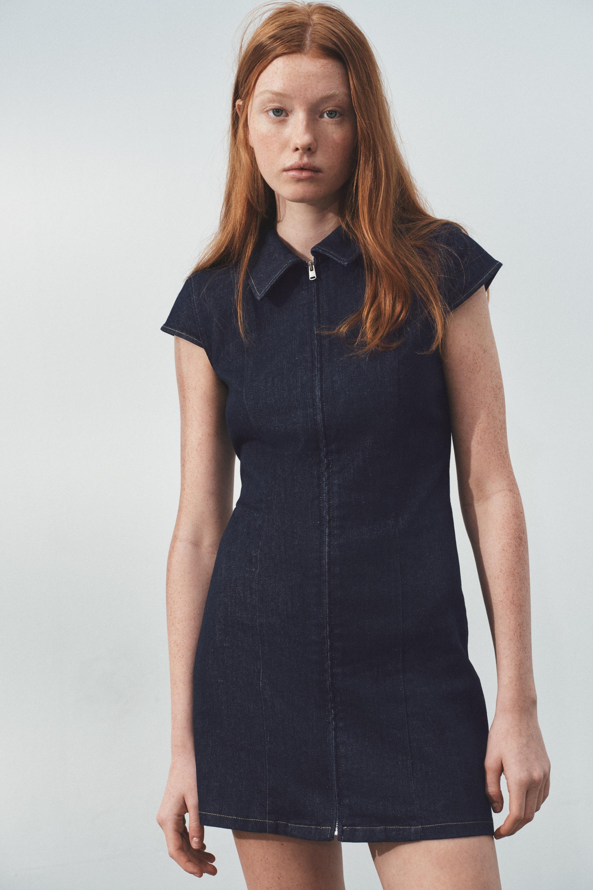 TRF SHORT DENIM DRESS - Dark indigo | ZARA United States TRF SHORT DENIM DRESS - Dark indigo | ZARA United States