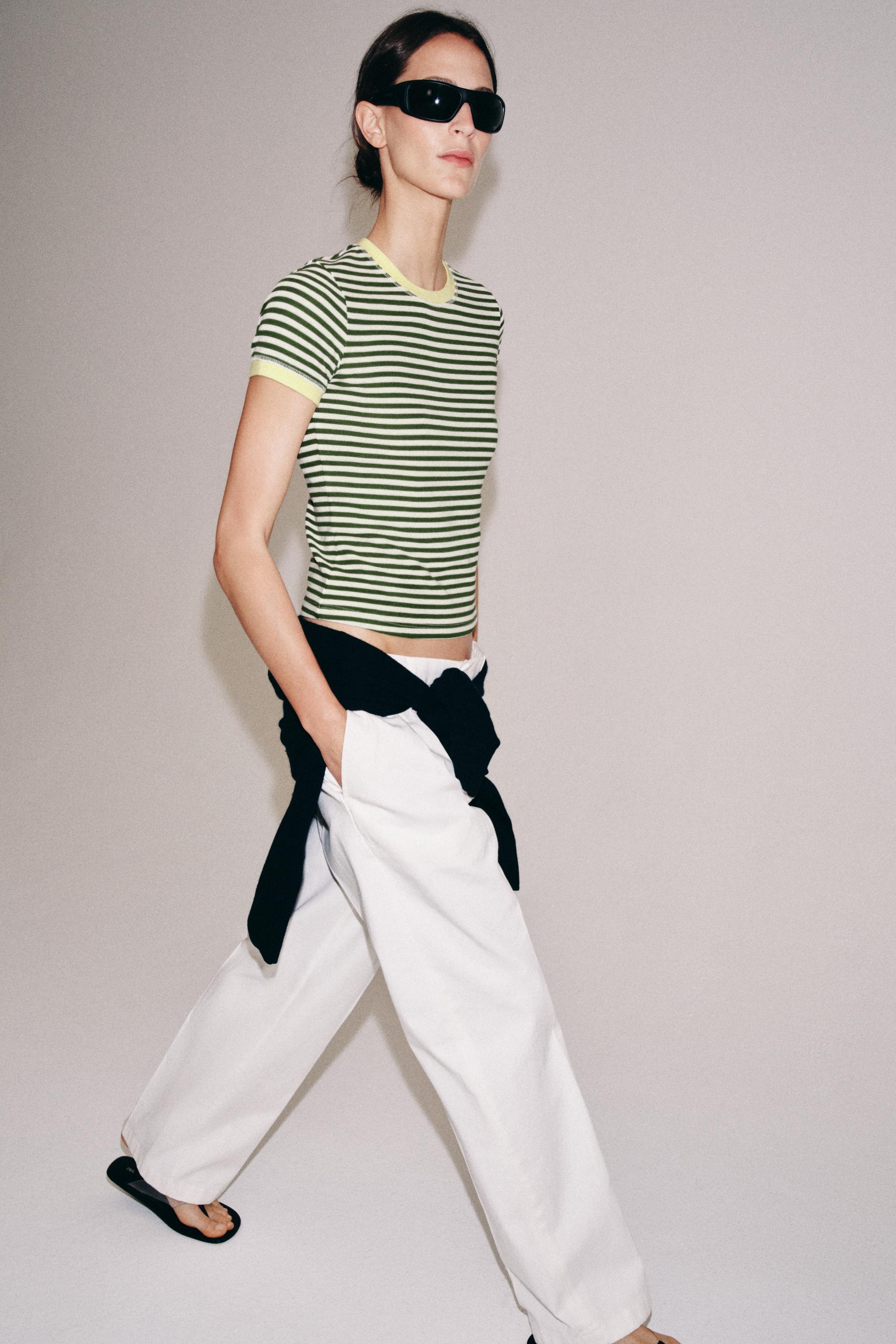 STRIPED SHORT SLEEVE T-SHIRT — Green / Ecru