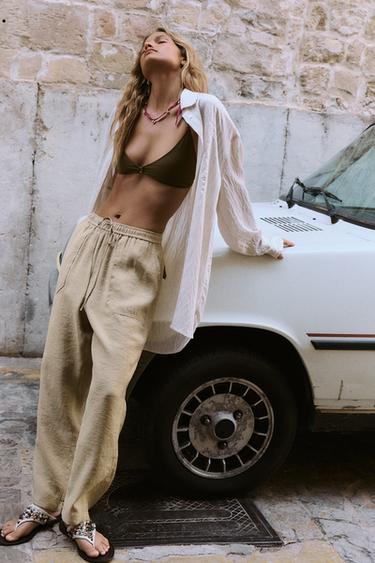 FLOWING CROPPED TROUSERS - Brown / Taupe by Zara