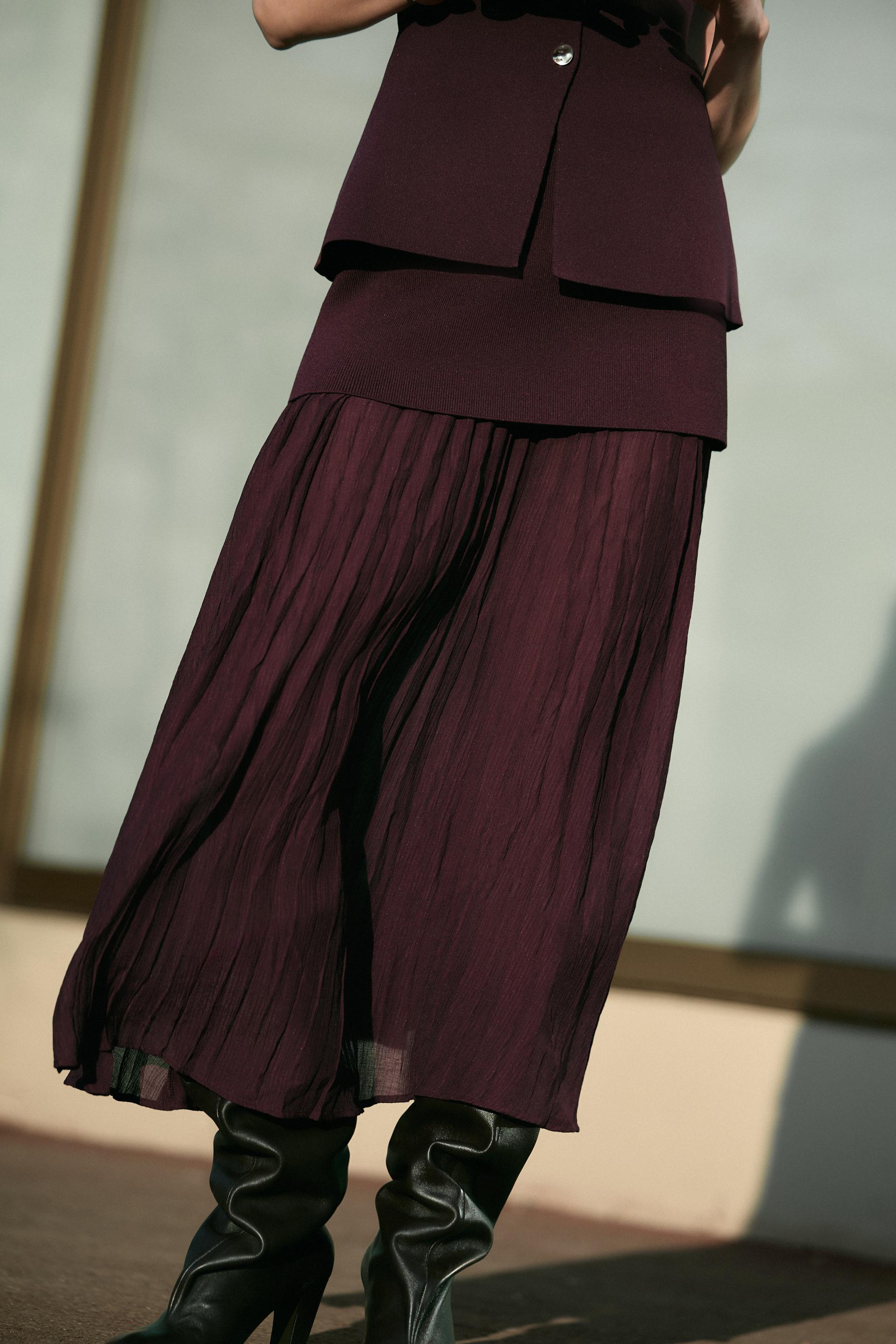 COMBINED PLEATED KNIT SKIRT