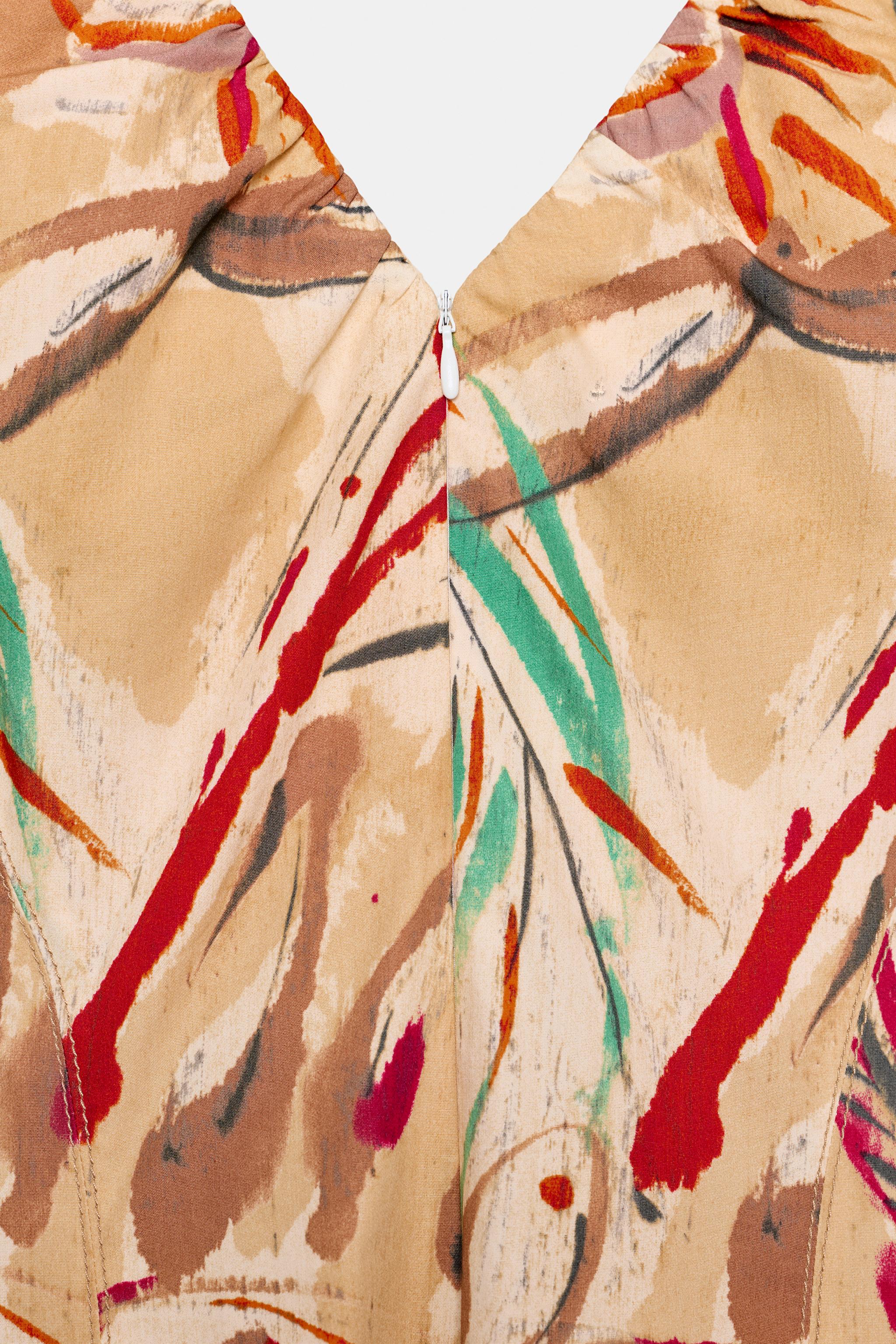 BALLOON SLEEVE PRINTED MIDI DRESS