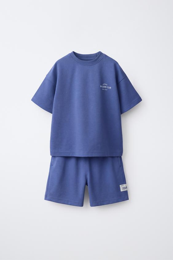 INTERLOCK SLOGAN T-SHIRT AND BERMUDA SHORTS SET - Bluish by Zara - Image 0