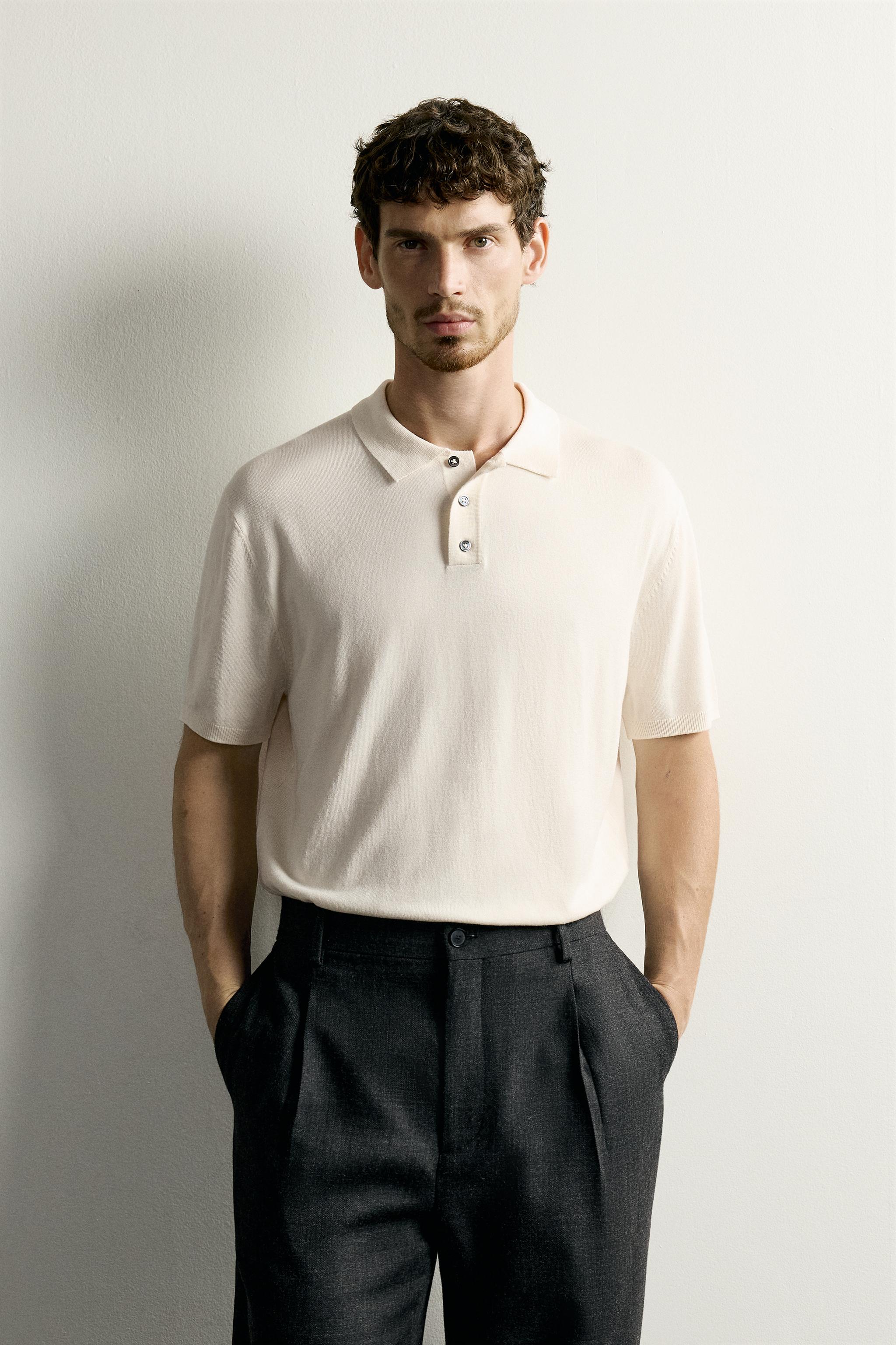 REGULAR FIT KNIT POLO SHIRT — Oyster-white