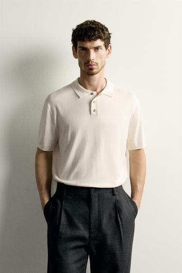 REGULAR FIT KNIT POLO SHIRT - Oyster-white by Zara