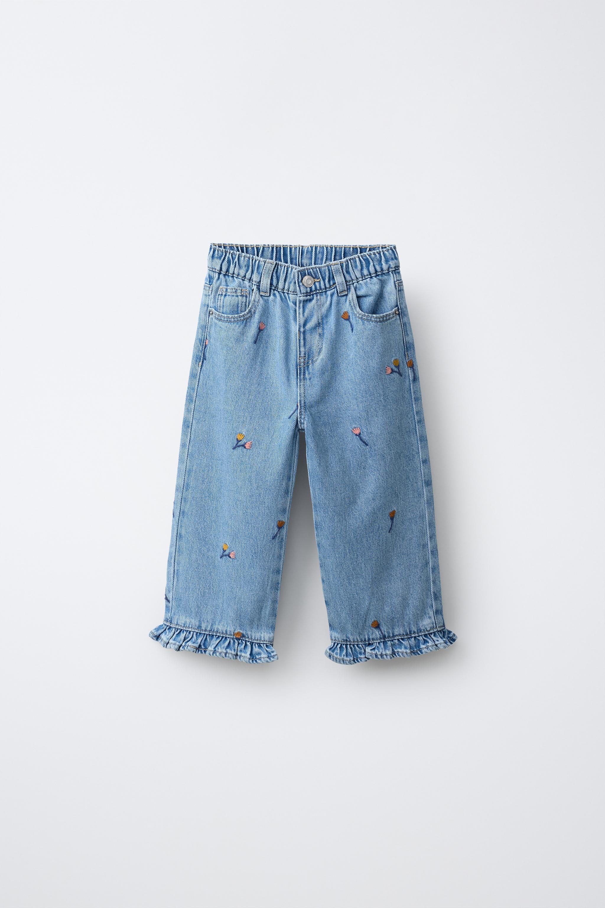 Детские джинсы Zara EMBROIDERED RUFFLED CULOTTE JEANS