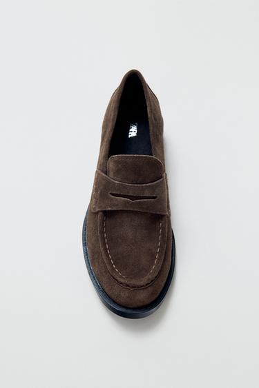 SPLIT SUEDE LOAFERS - Taupe Grey by Zara