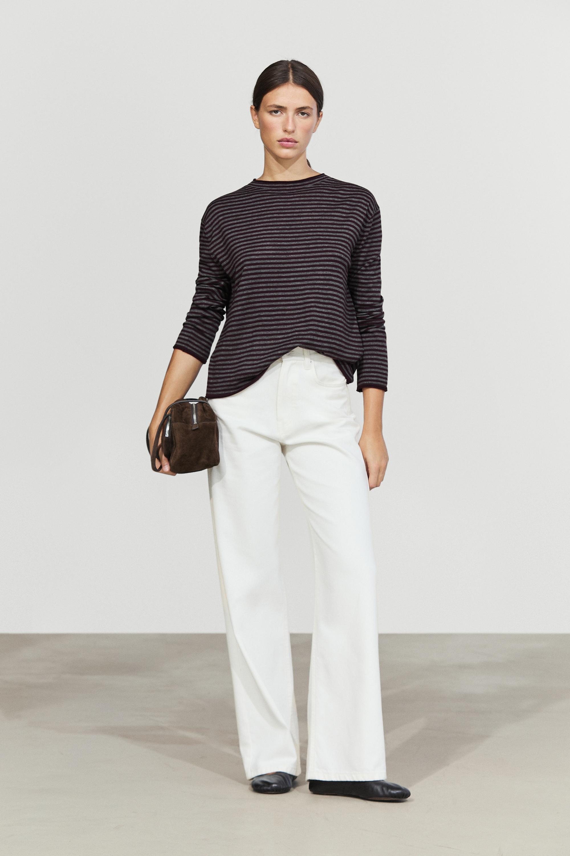 Striped knit sweater with mock turtleneck