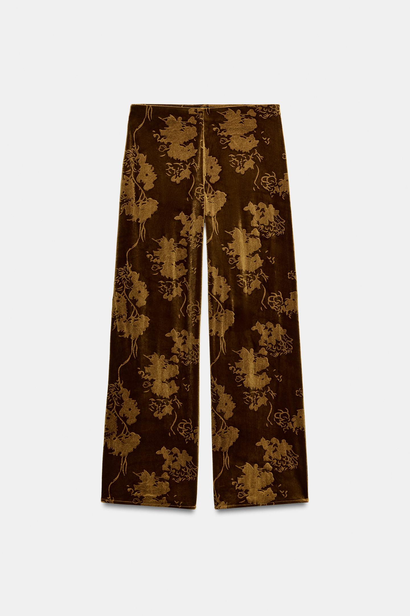 Женские брюки Zara Velvet Print, цвет: Коричневый / Зелёный — фото 5